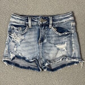 BKE Youth Girls Size 10 Distressed Denim Shorts Light Wash Frayed Hem Stretch